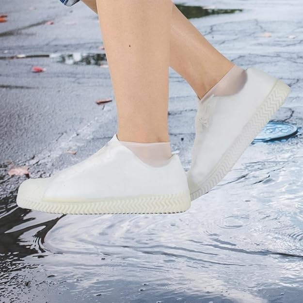 Husa pentru incaltaminte, set 2 bucati, impermeabila, latex, marime M 34-40, antiderapanta, unisex, alb [6]