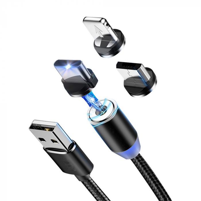 Cablu 3in1 cu 3 capete Magnetice, incarcare rapida, 120 cm - Negru [6]
