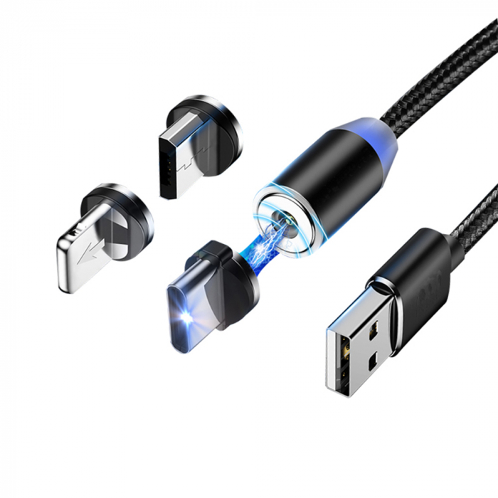 Cablu 3in1 cu 3 capete Magnetice, incarcare rapida, 120 cm - Negru [3]
