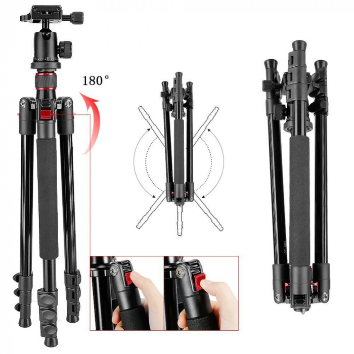 Trepied profesional Neewer aparate,camere foto,filet universal 1/4,inaltime maxima 158 cm [6]