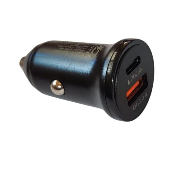 Mini incarcator auto 20W, alimentare 12-24V, 1x type C,1x USB - Negru [3]