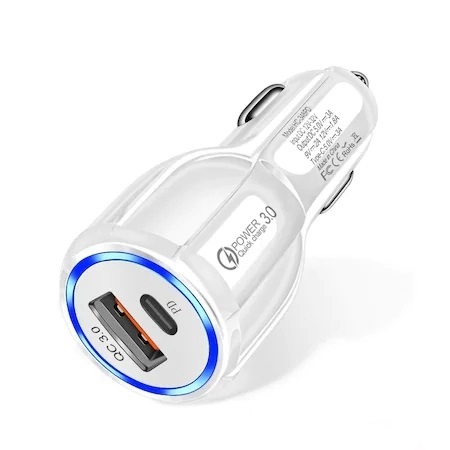 Incarcator bricheta auto 12V, 1x USB, 1x type C 3.0 cu incarcare rapida - Alb [2]