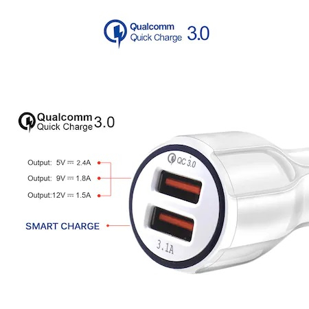 Incarcator bricheta auto 12V-24V, 2x USB 3.0 cu incarcare rapida - Alb [4]