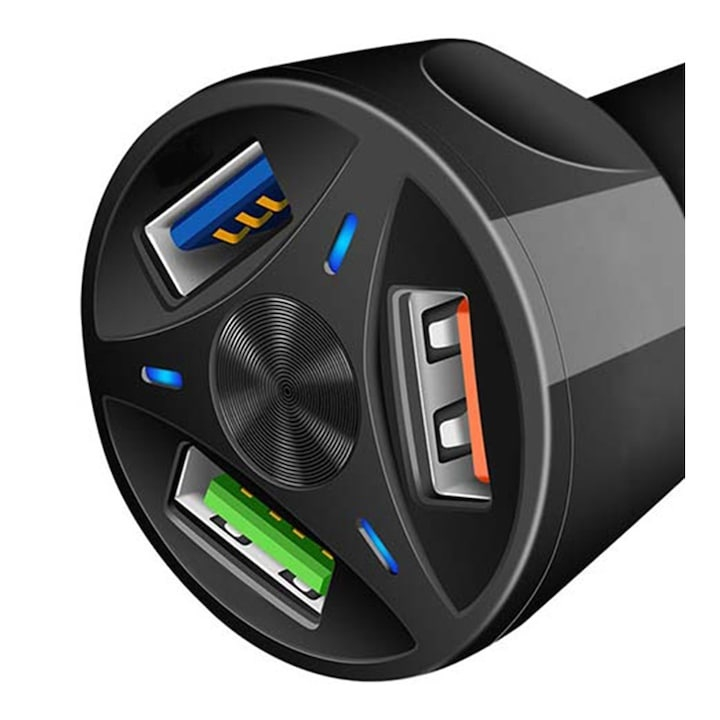 Incarcator auto, 3x porturi USB tip A, incarcare rapida, universal, negru, 7.8x2.9x4.4 cm – compact, eficient si sigur pentru toate dispozitivele [4]