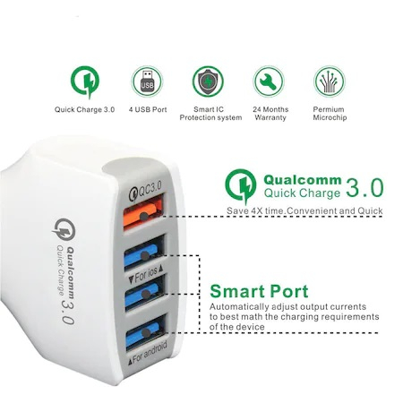 Incarcator Auto 12V, 4x USB 3.0 cu incacare rapida - Alb [2]