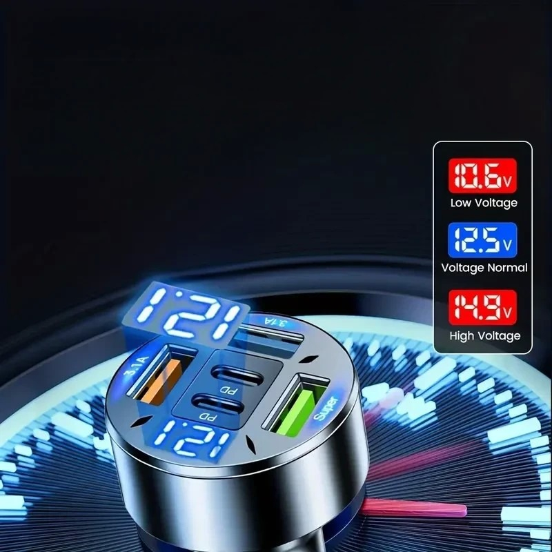 Incarcator Auto 5 in 1, 3 x USB Fast Charge QC3.1 si 2 x Type C, PD 65W, Negru [2]