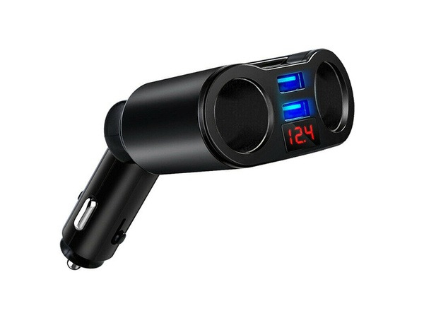 Incarcator auto splitter bricheta/2 x USB cu Led si afisaj Negru [8]