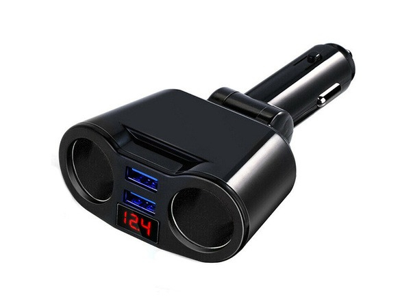 Incarcator auto splitter bricheta/2 x USB cu Led si afisaj Negru [2]