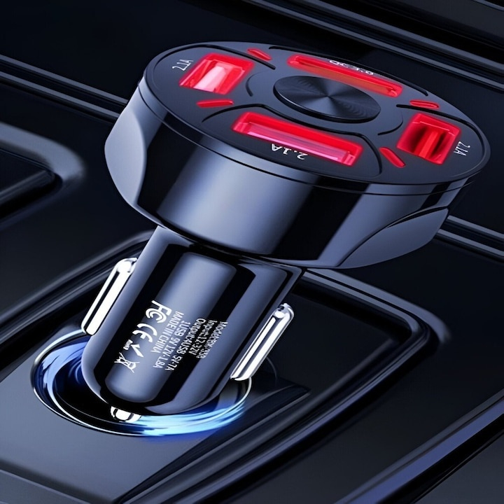 Incarcator auto USB cu 4 porturi + cablu 3 in 1 Micro USB / iPhone / USB Type-C, incarcare rapida, compact, 3A, 12-32V, negru [4]