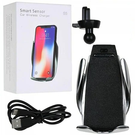 Suport auto telefon fixare pe grila de ventilatie,incarcare wireless - Negru/Argintiu [3]