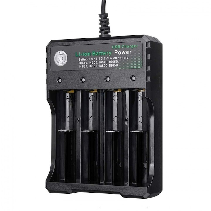 Incarcator de acumulatori Li-ion 18650, pentru 4 baterii, alimentare USB - Negru [4]