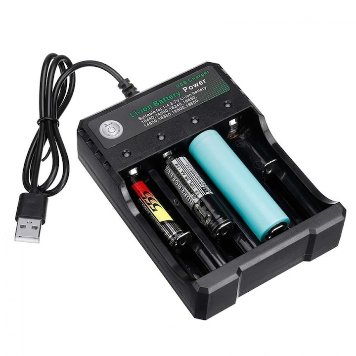 Incarcator de acumulatori Li-ion 18650, pentru 4 baterii, alimentare USB - Negru [2]
