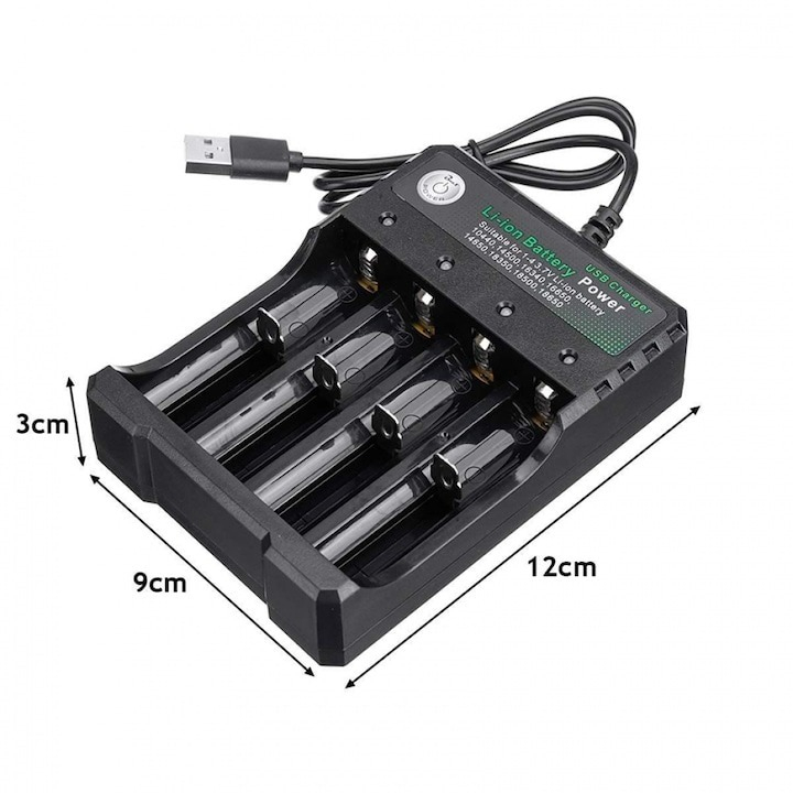 Incarcator de acumulatori Li-ion 18650, pentru 4 baterii, alimentare USB - Negru [5]