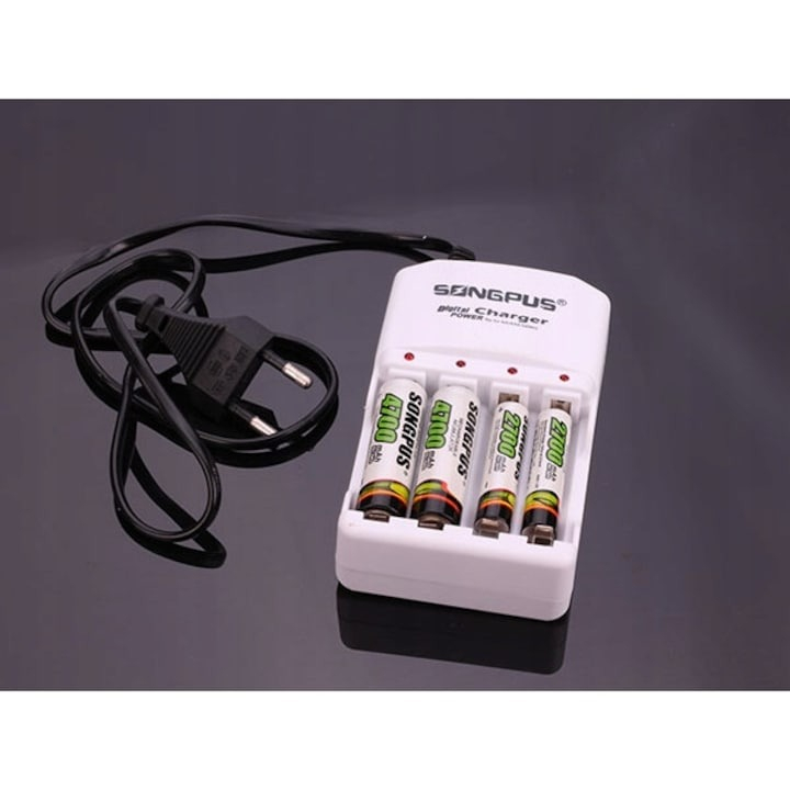 Incarcator pentru baterii de tip AA/AAA cu indicatori LED, alimentare 220V, Alb [3]