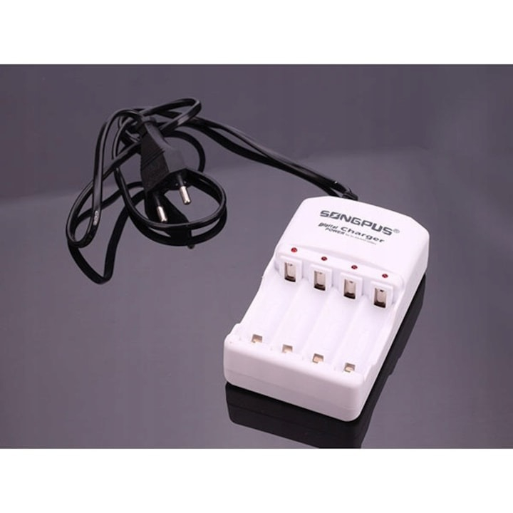 Incarcator pentru baterii de tip AA/AAA cu indicatori LED, alimentare 220V, Alb [4]