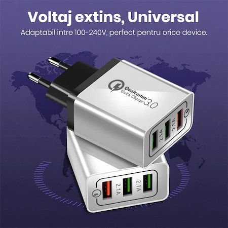 Incarcator priza 3x USB,incarcare rapida 3.0 - Alb [7]