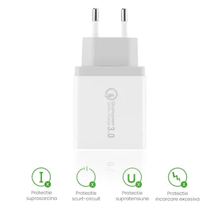 Incarcator priza 3x USB,incarcare rapida 3.0 - Alb [4]