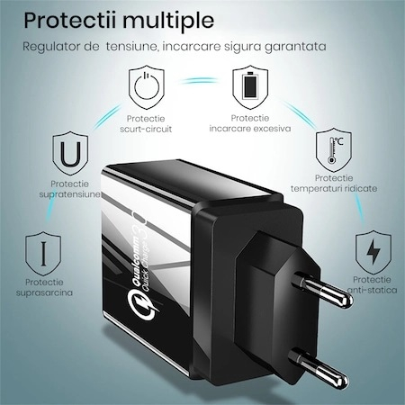 Incarcator priza,incarcare rapida 3.0 cu 3x USB - Negru [3]