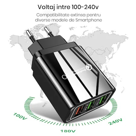 Incarcator priza,incarcare rapida 3.0 cu 3x USB - Negru [2]