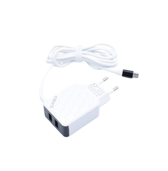 Incarcator priza cu incarcare rapida, Elword, 2x USB, cablu micro USB - Alb [2]