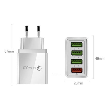 Incarcator priza,incarcare rapida 3.0 cu 4x USB - Alb [2]