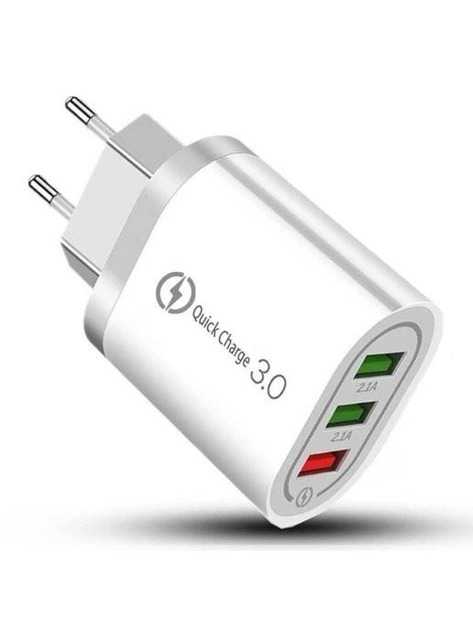 Incarcator rapid cu 3 porturi USB, QC 3.0, 18 W, 2.1A, ABS, universal, protectie supraincalzire, alb [2]