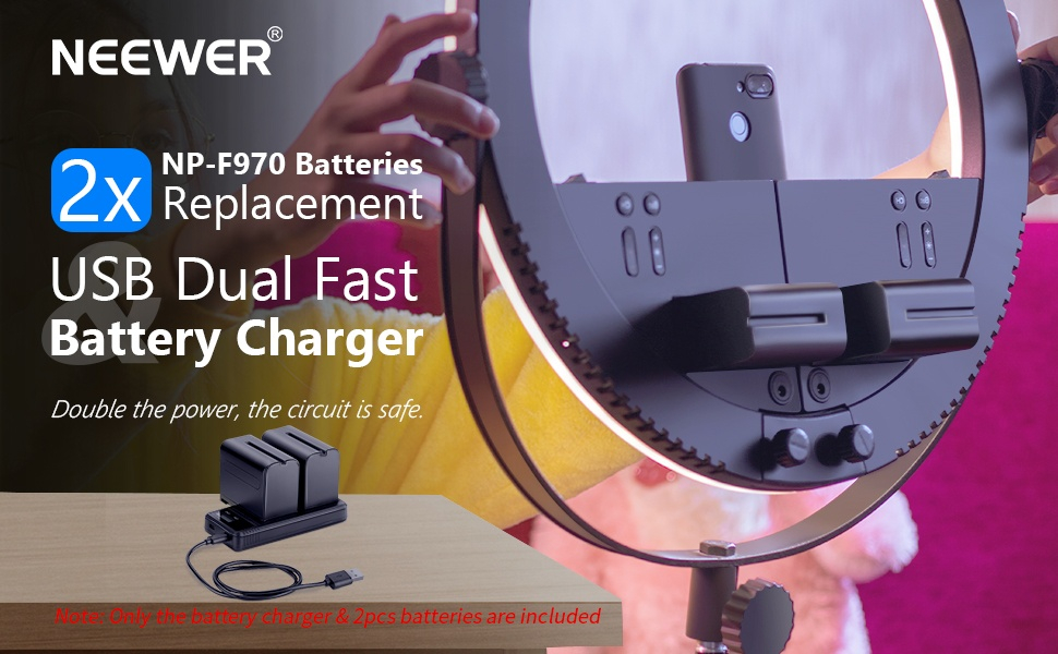Incarcator rapid dual NEEWER USB-C cu 2 baterii NP-F970 6600mAh, compatibil Sony NP-F550 NP-F570 NP-F750 NP-F970 pentru camere video si iluminare LED si mini trepied inclus [12]