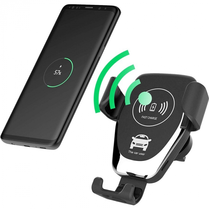 Incarcator 18W si suport auto telefon wireless cu fixare pe grila de ventilatie - Negru [4]