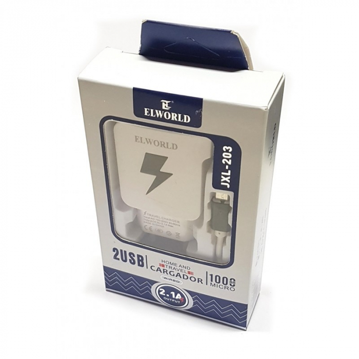 Incarcator Universal Usb cu 2 Porturi Luminate si Cablu Micro Usb Elworld , Negru [4]
