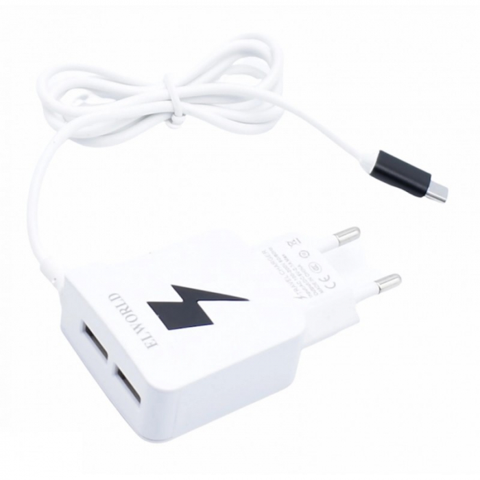 Incarcator Universal Usb cu 2 Porturi Luminate si Cablu Micro Usb Elworld , Negru [2]