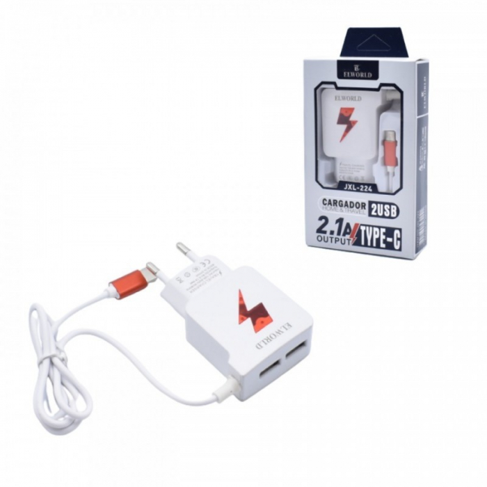 Incarcator Universal Usb cu 2 Porturi Luminate si Cablu Micro Usb Elworld , Portocaliu - Elworld [3]