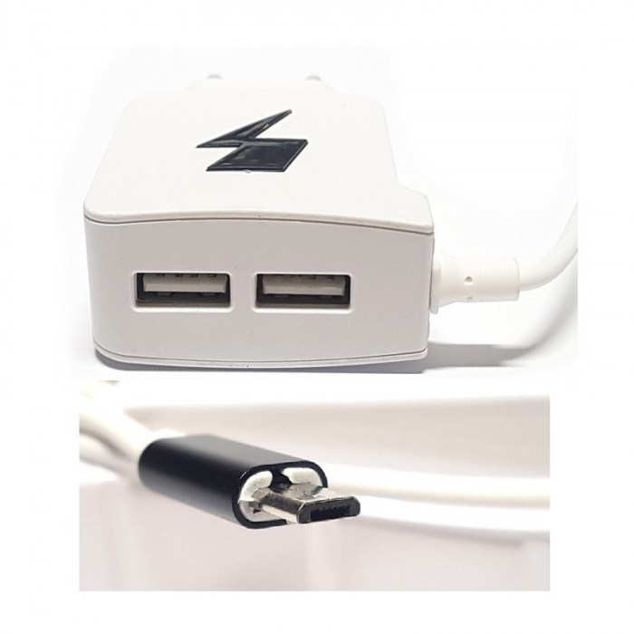 Incarcator Universal Usb cu 2 Porturi Luminate si Cablu Micro Usb Elworld , Portocaliu - Elworld [2]