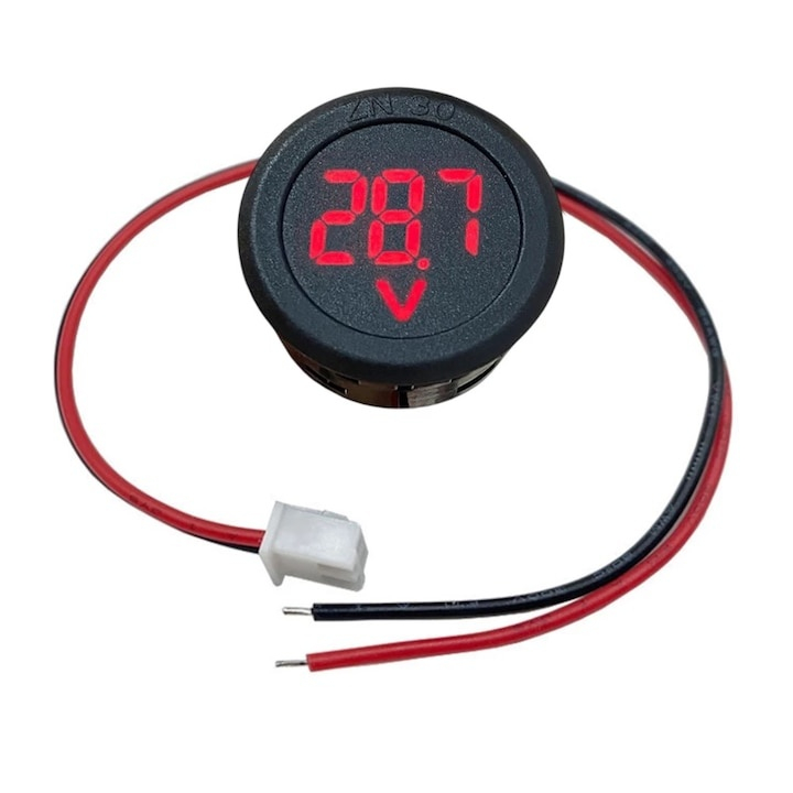 Indicator digital tensiune DC 4-100V pentru panou, afisaj LED rosu, voltmetru rotund cu montaj incastrat, doua fire, diametru 33.8 mm [2]