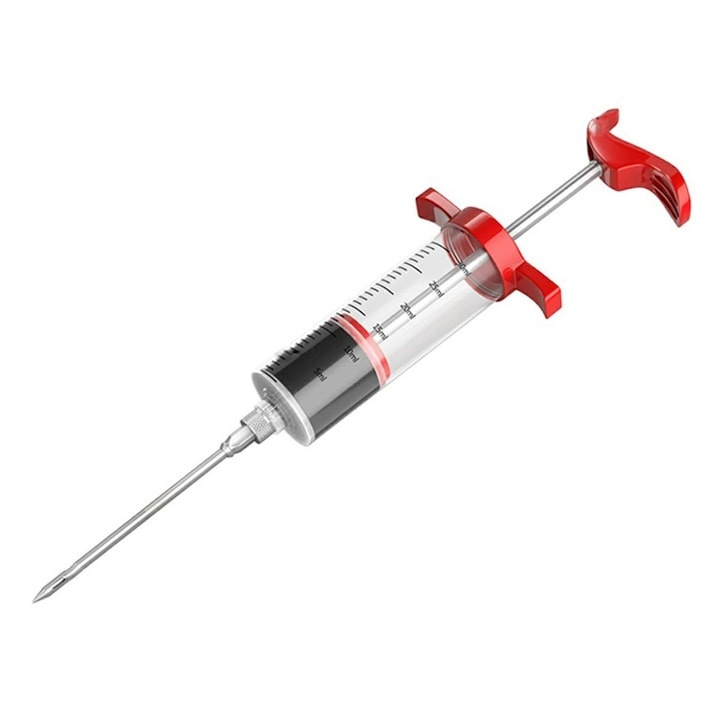 Injector sosuri si marinade pentru carne, capacitate 30 ml, cu 3 ace din otel inoxidabil, sistem ergonomic, usor de utilizat si curatat, ideal pentru bucatarie, grill si afumatoare, transparent [3]