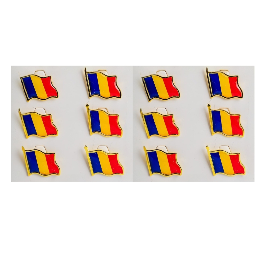 Insigna tricolor Romania din metal auriu, set 12 bucati, 2 x 0.5 x 2 cm [3]