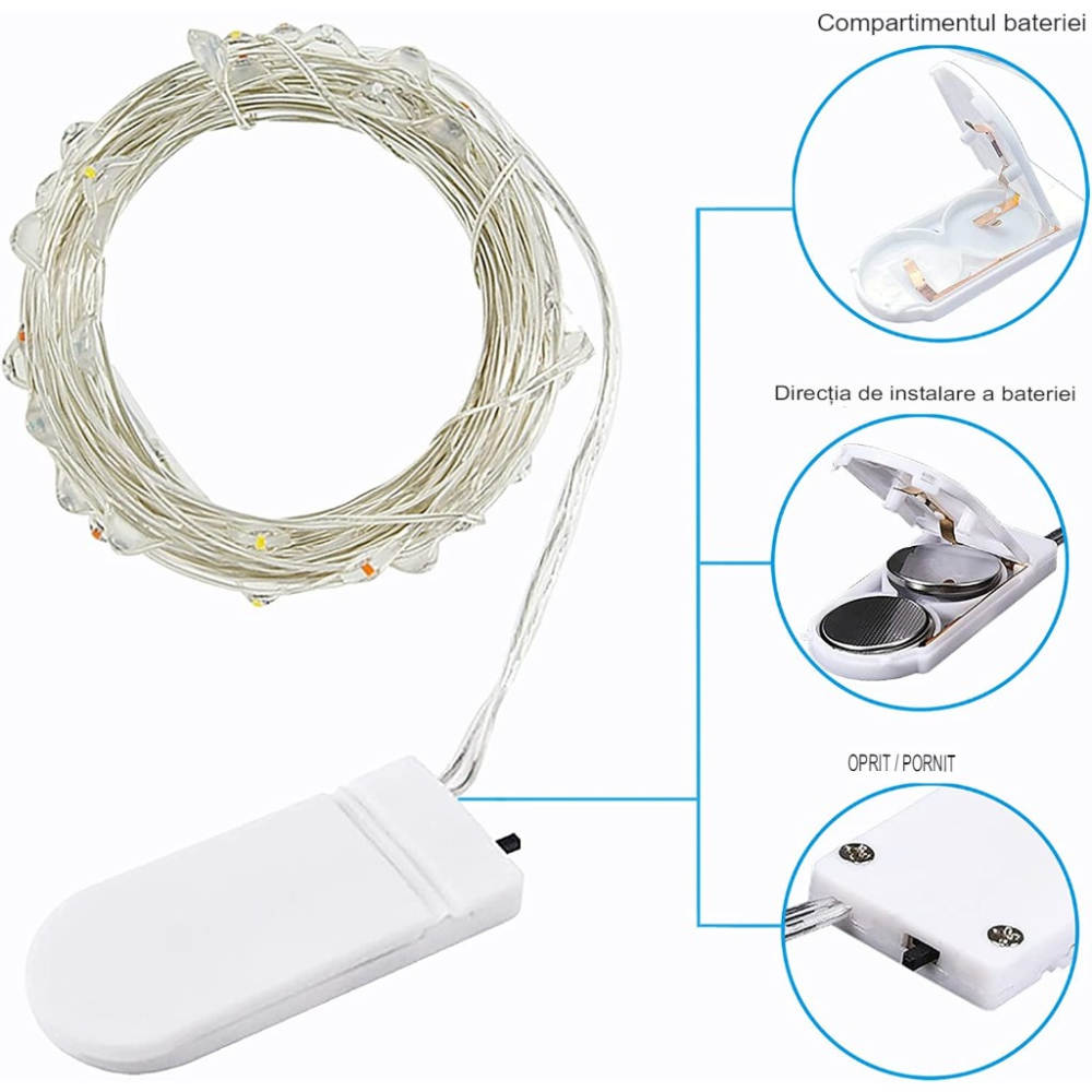Instalatie Craciun multicolora 1 m, 10 LED-uri, fir decorativ, alimentare cu baterii, cablu LED 0,6 m [4]
