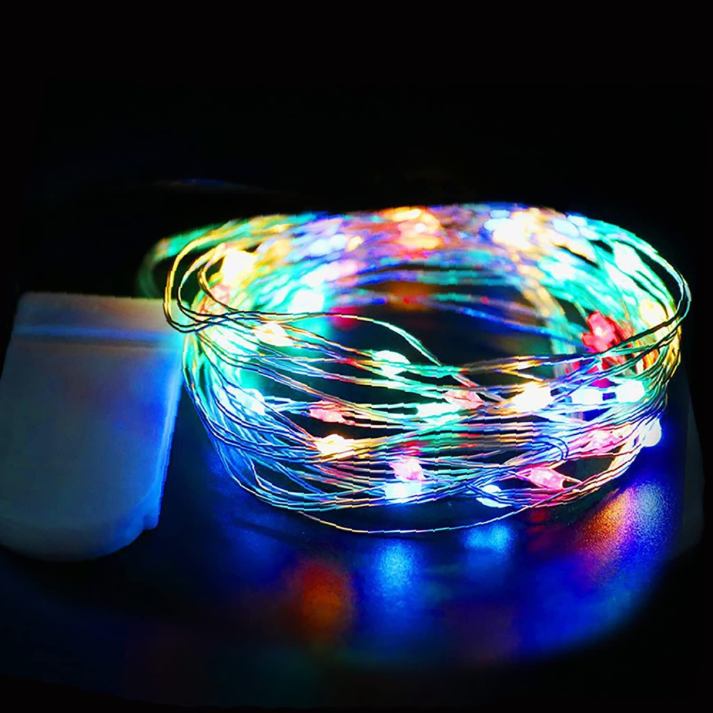 Instalatie Craciun multicolora 1 m, 10 LED-uri, fir decorativ, alimentare cu baterii, cablu LED 0,6 m [5]