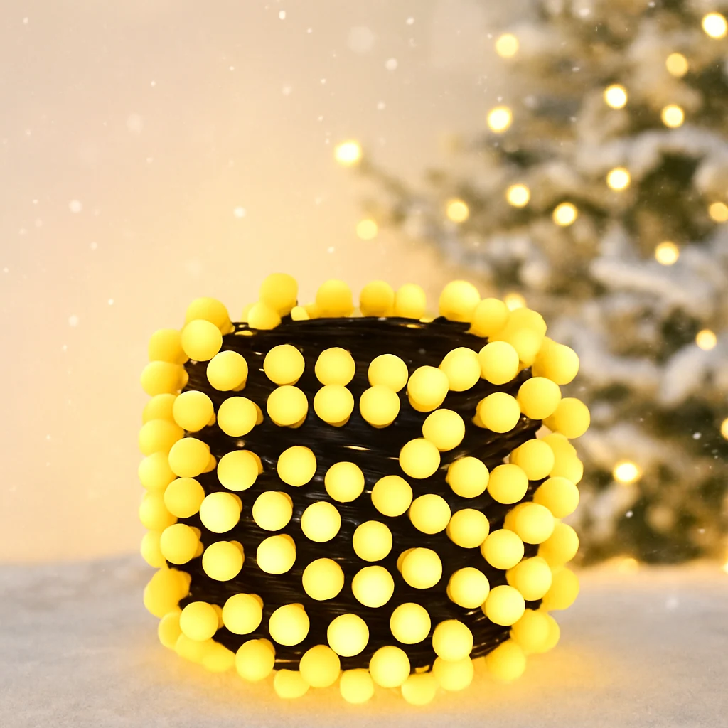 Instalatie luminoasa LED cu globuri, Alb Cald, 30 m iluminati + 2 m alimentare, 300 LED, cablu negru, exterior si interior [10]