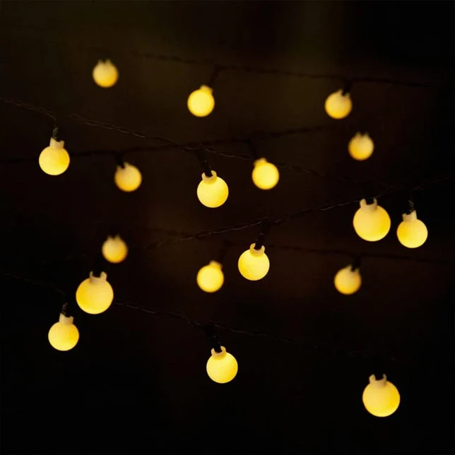 Instalatie luminoasa LED cu globuri, Alb Cald, 30 m iluminati + 2 m alimentare, 300 LED, cablu negru, exterior si interior [6]