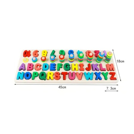 Joc alfabetic pentru copii, din lemn 3 in 1, logaritmic cu litere si cifre - Multicolor [3]