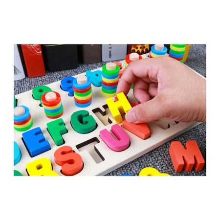 Joc alfabetic pentru copii, din lemn 3 in 1, logaritmic cu litere si cifre - Multicolor [4]