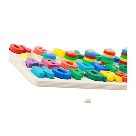 Joc alfabetic pentru copii, din lemn 3 in 1, logaritmic cu litere si cifre - Multicolor [2]