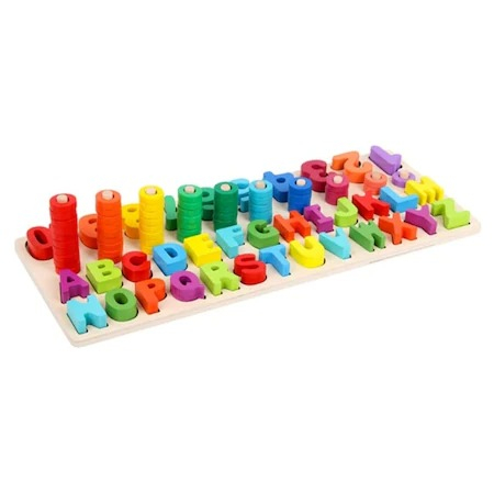 Joc alfabetic pentru copii, din lemn 3 in 1, logaritmic cu litere si cifre - Multicolor [8]