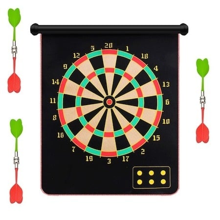 Joc pentru copii si familie, darts magnetic,2 fete de joc,35x45 cm, 6 sageti incluse - Multicolor