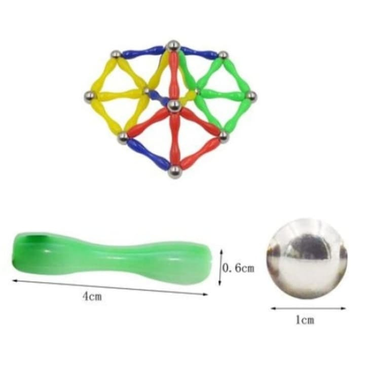 Joc de constructie magnetic multicolor, 50 piese 3D, set educativ cu forme geometrice si magneti, pentru dezvoltarea creativitatii si gandirii spatiale, 3 ani+ [6]