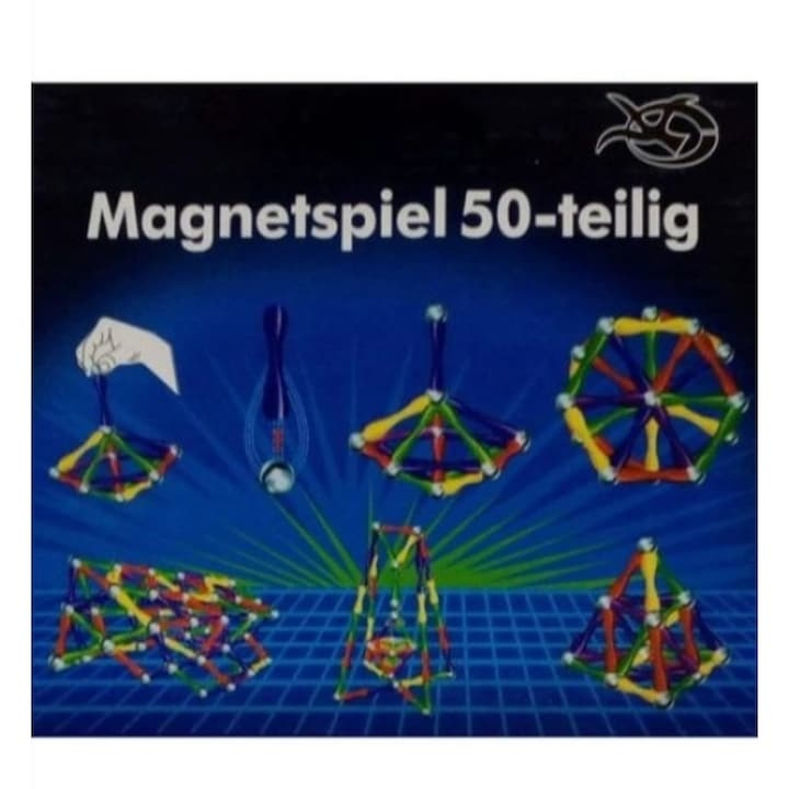 Joc de constructie magnetic multicolor, 50 piese 3D, set educativ cu forme geometrice si magneti, pentru dezvoltarea creativitatii si gandirii spatiale, 3 ani+ [9]