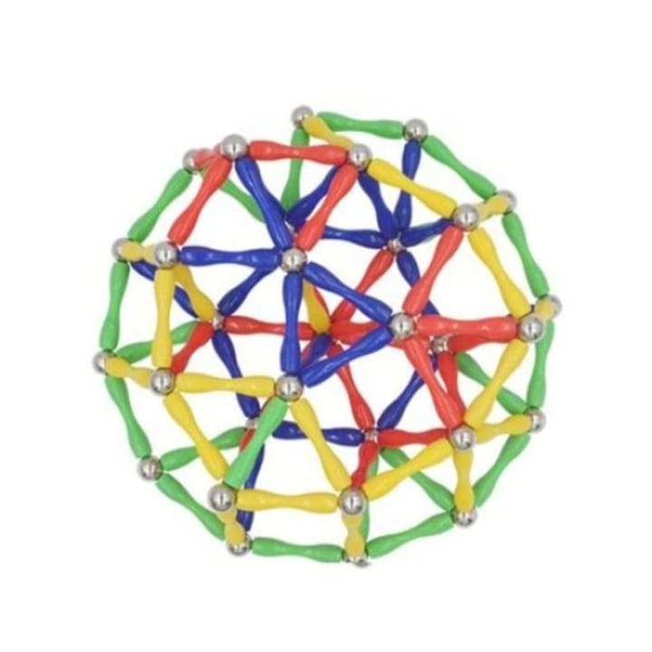 Joc de constructie magnetic multicolor, 50 piese 3D, set educativ cu forme geometrice si magneti, pentru dezvoltarea creativitatii si gandirii spatiale, 3 ani+ [10]