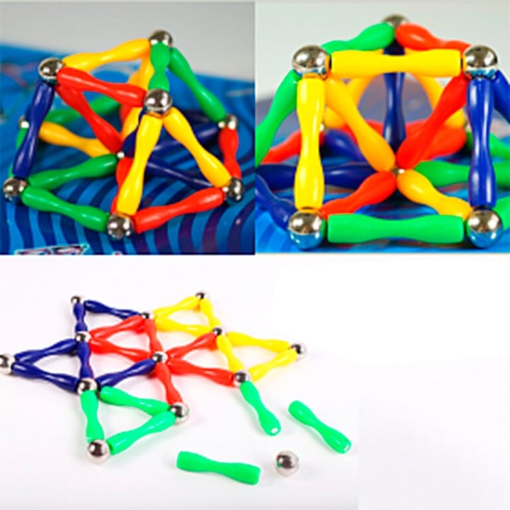 Joc de constructie magnetic multicolor, 50 piese 3D, set educativ cu forme geometrice si magneti, pentru dezvoltarea creativitatii si gandirii spatiale, 3 ani+ [8]
