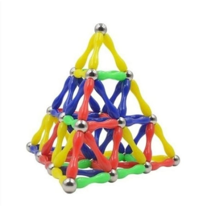 Joc de constructie magnetic multicolor, 50 piese 3D, set educativ cu forme geometrice si magneti, pentru dezvoltarea creativitatii si gandirii spatiale, 3 ani+ [2]