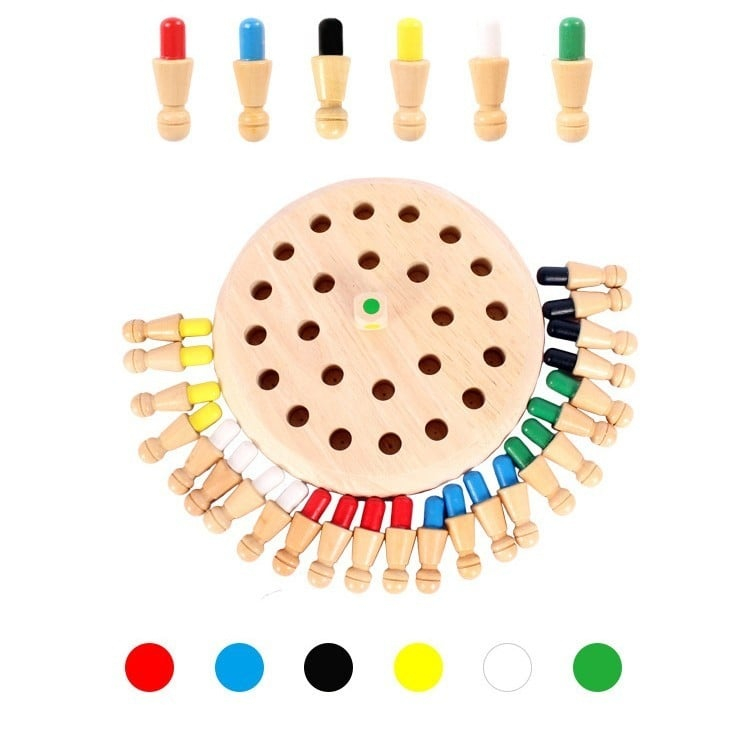 Joc de memorie Montessori din lemn, multicolor, tabla rotunda 17 cm, 24 pioni si zar colorat, joc educativ pentru dezvoltarea atentiei si memoriei, 4 ani+ [9]
